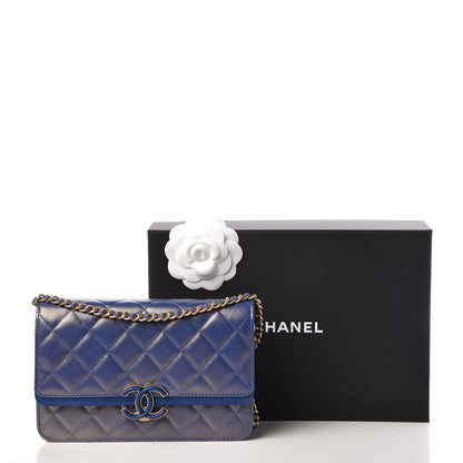 Chanel Iridescent Lambskin Quilted Wallet on Chain WOC Blue 11 of 11