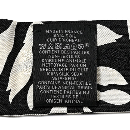 Hermes Silk Calfskin Bouquet Final Fringed Twilly Creme Black 3 of 4