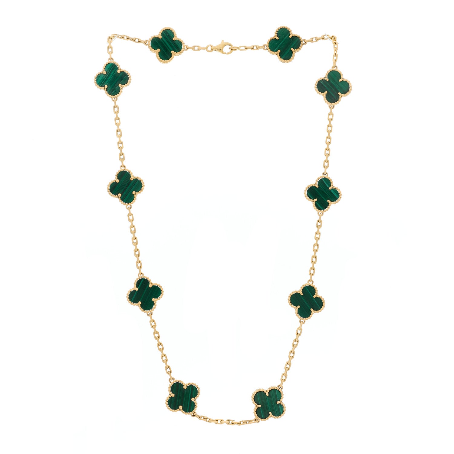 Van Cleef & Arpels 18K Yellow Gold Malachite 10 Motifs Vintage Alhambra Necklace 3 of 6