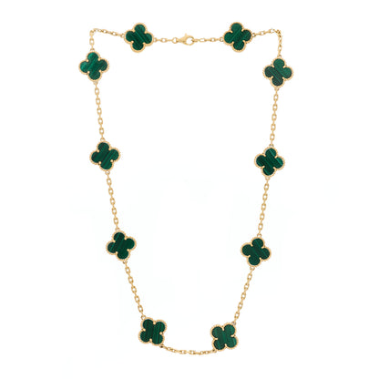 Van Cleef & Arpels 18K Yellow Gold Malachite 10 Motifs Vintage Alhambra Necklace 3 of 6