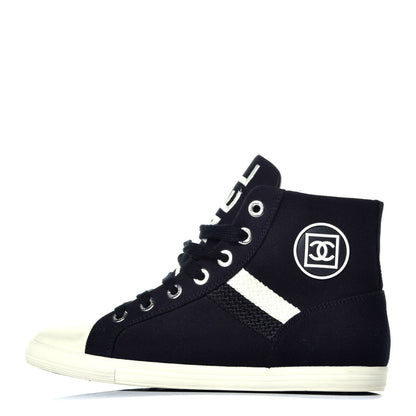 Chanel Canvas CC High Top Sneakers 38 Black White 1 of 8