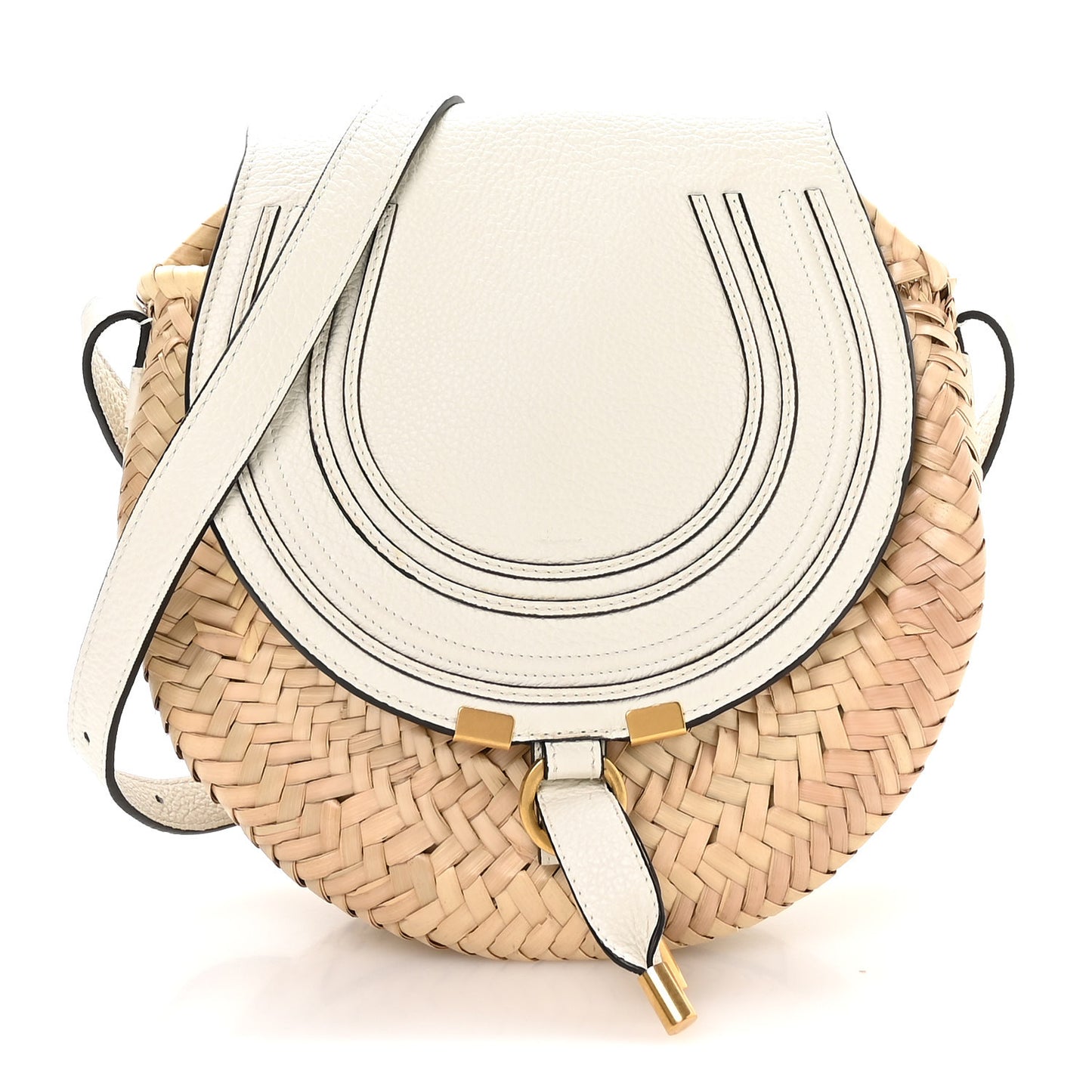 Raffia Small Grain Calfskin Small Marcie Basket Crossbody White