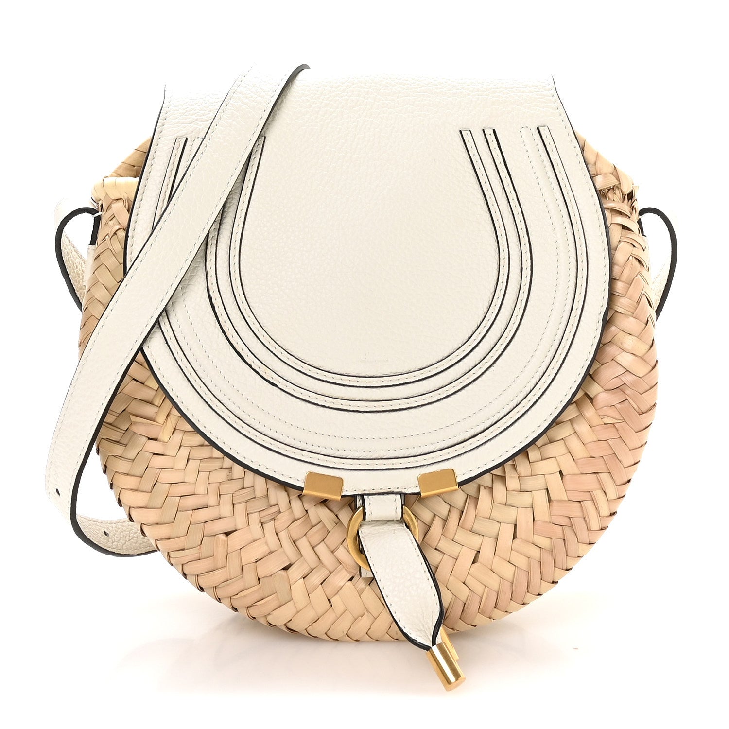 Chloe Raffia Small Grain Calfskin Small Marcie Basket Crossbody White 1 of 11