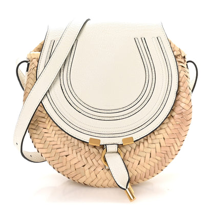 Chloe Raffia Small Grain Calfskin Small Marcie Basket Crossbody White 1 of 11