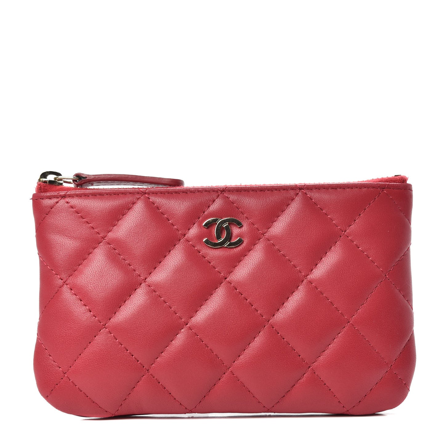 Lambskin Quilted Small Cosmetic Case Dark Pink
