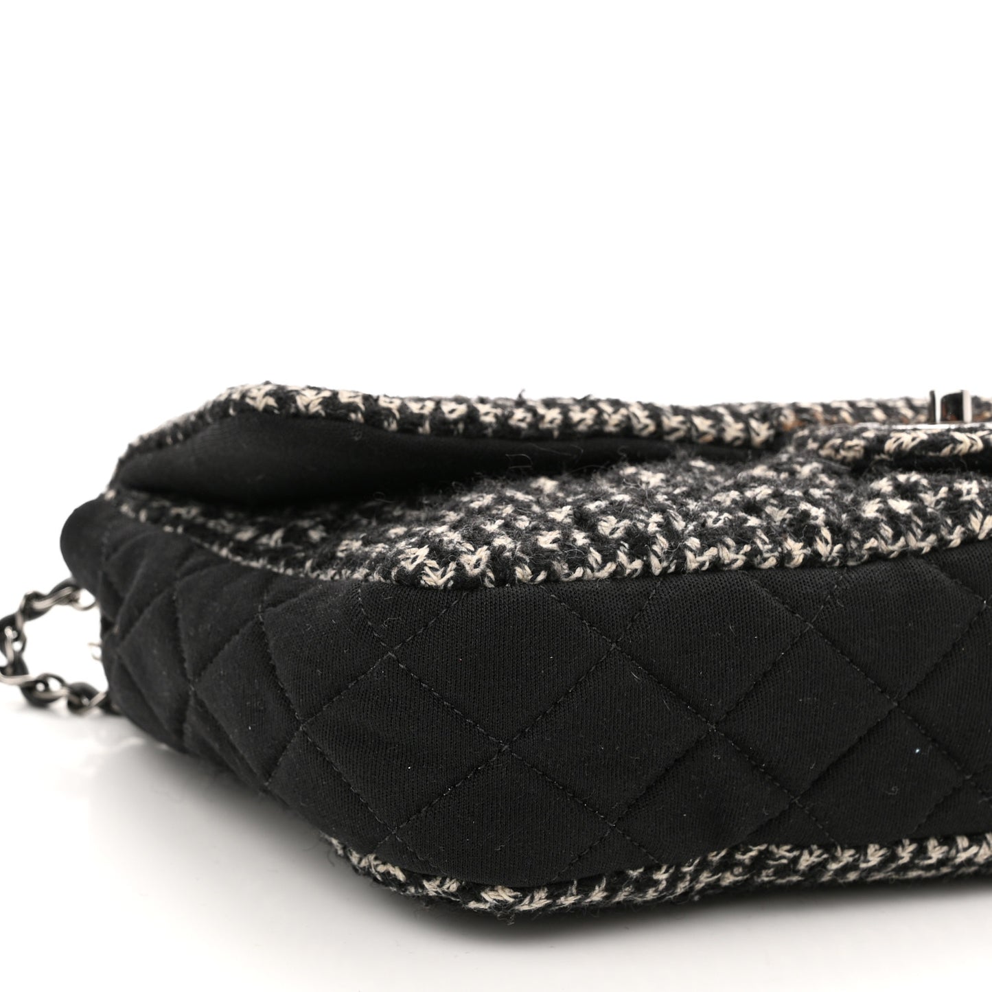 Tweed Jersey Quilted Medium Flap Black Ecru