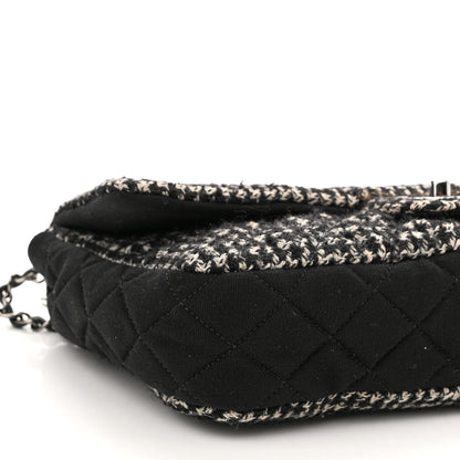 Chanel Tweed Jersey Quilted Medium Flap Black Ecru 8 of 9