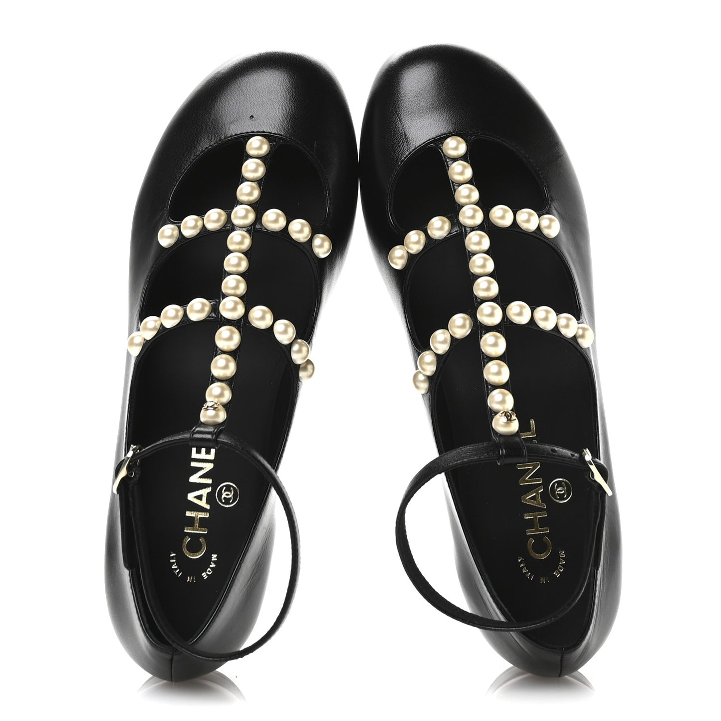 Goatskin Pearl Mary Janes Flats 39.5 Black