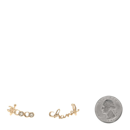 Chanel Metal Crystal Coco Script CC Climber Earrings Gold 2 of 4