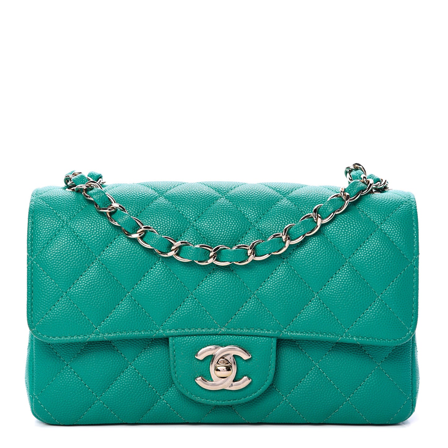 Caviar Quilted Mini Rectangular Flap Turquoise