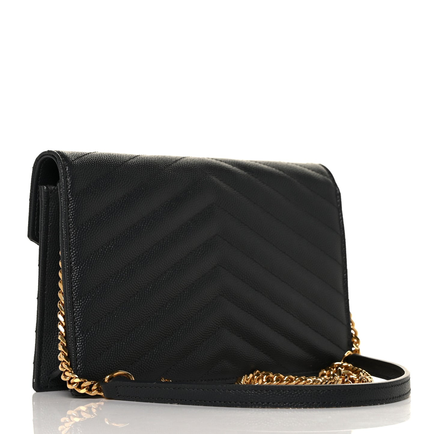 Grain De Poudre Matelasse Chevron Monogram Envelope Chain Wallet Dark Smog