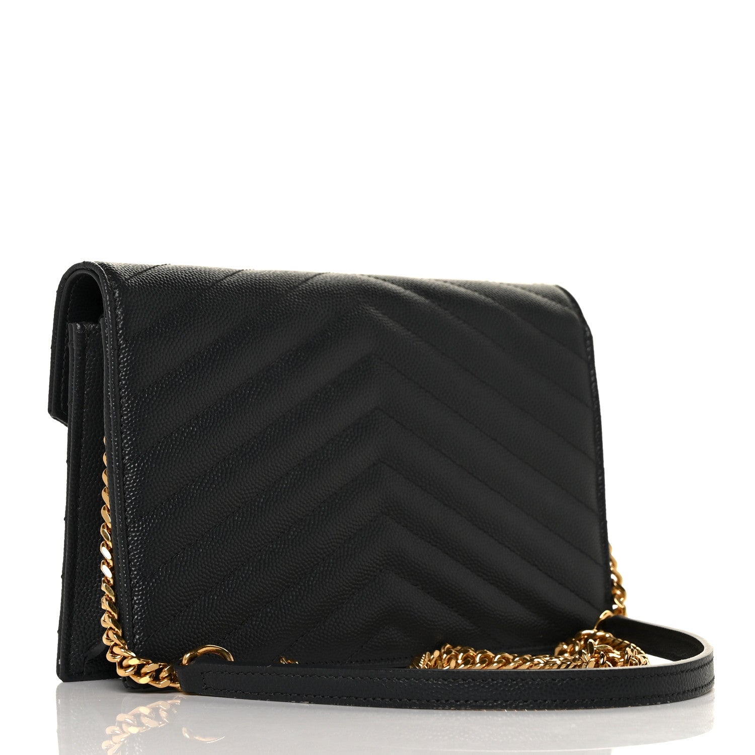 Saint Laurent Grain De Poudre Matelasse Chevron Monogram Envelope Chain Wallet Dark Smog 2 of 7