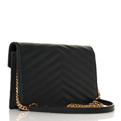 Saint Laurent Grain De Poudre Matelasse Chevron Monogram Envelope Chain Wallet Dark Smog 2 of 7