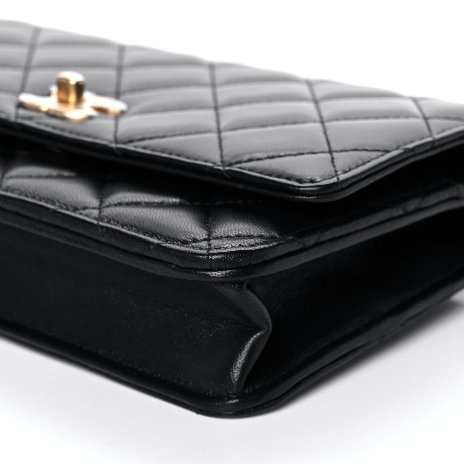 Chanel Lambskin Quilted CC Pearl Crush Wallet on Chain WOC Black 10 of 14