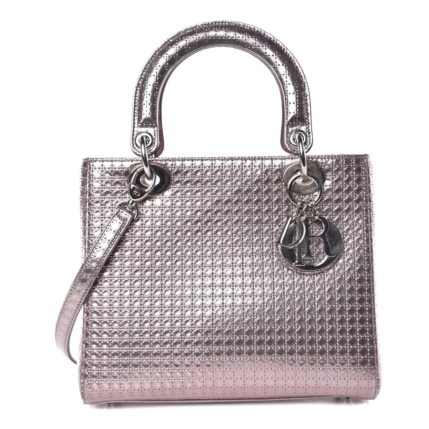 Metallic Patent Micro-Cannage Medium Lady Dior Pink