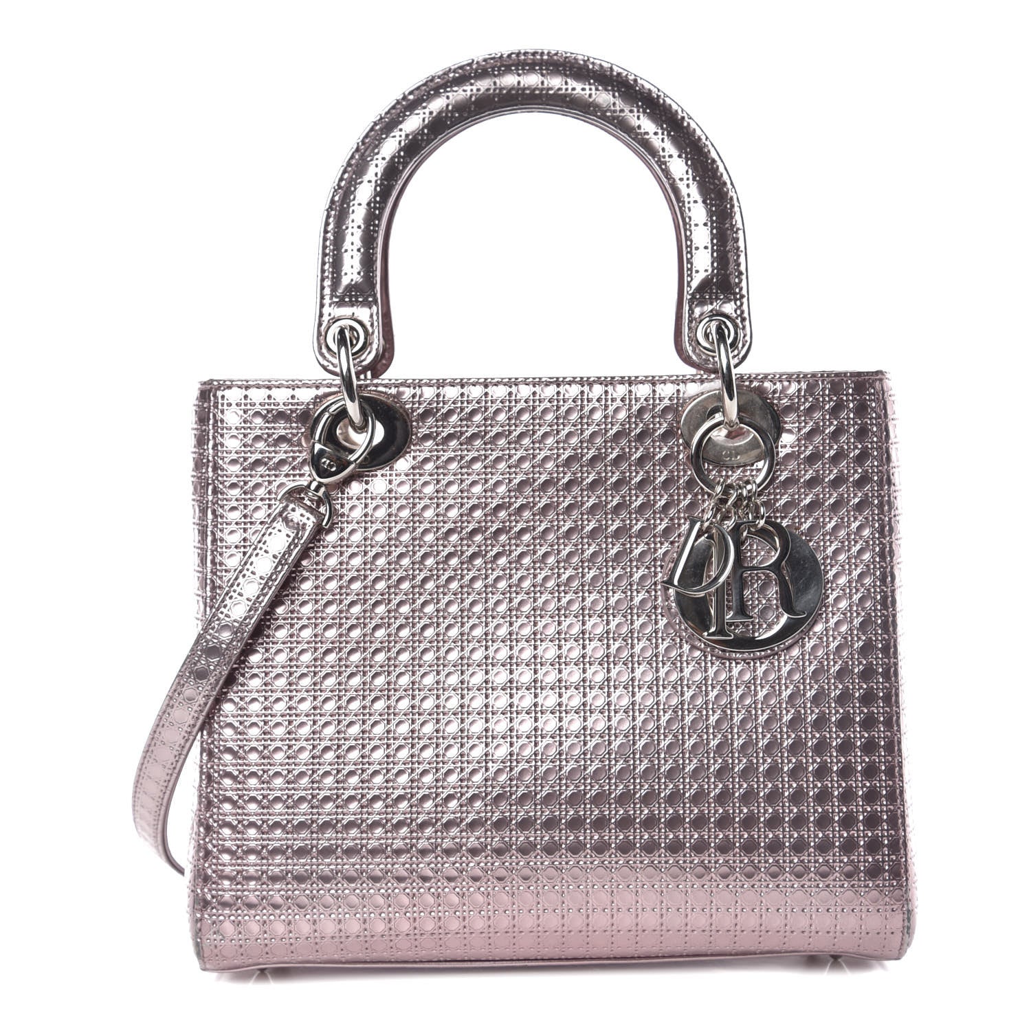 Christian Dior Metallic Patent Micro-Cannage Medium Lady Dior Pink 1 of 17