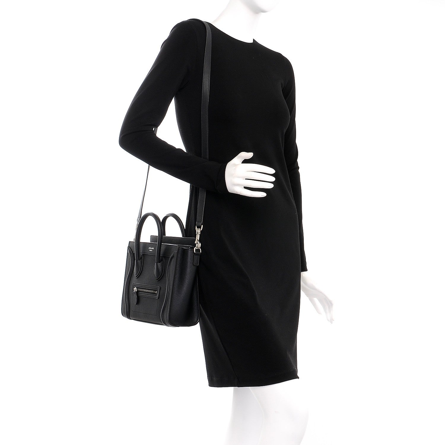 Celine Drummed Calfskin Nano Luggage Black 2 of 8