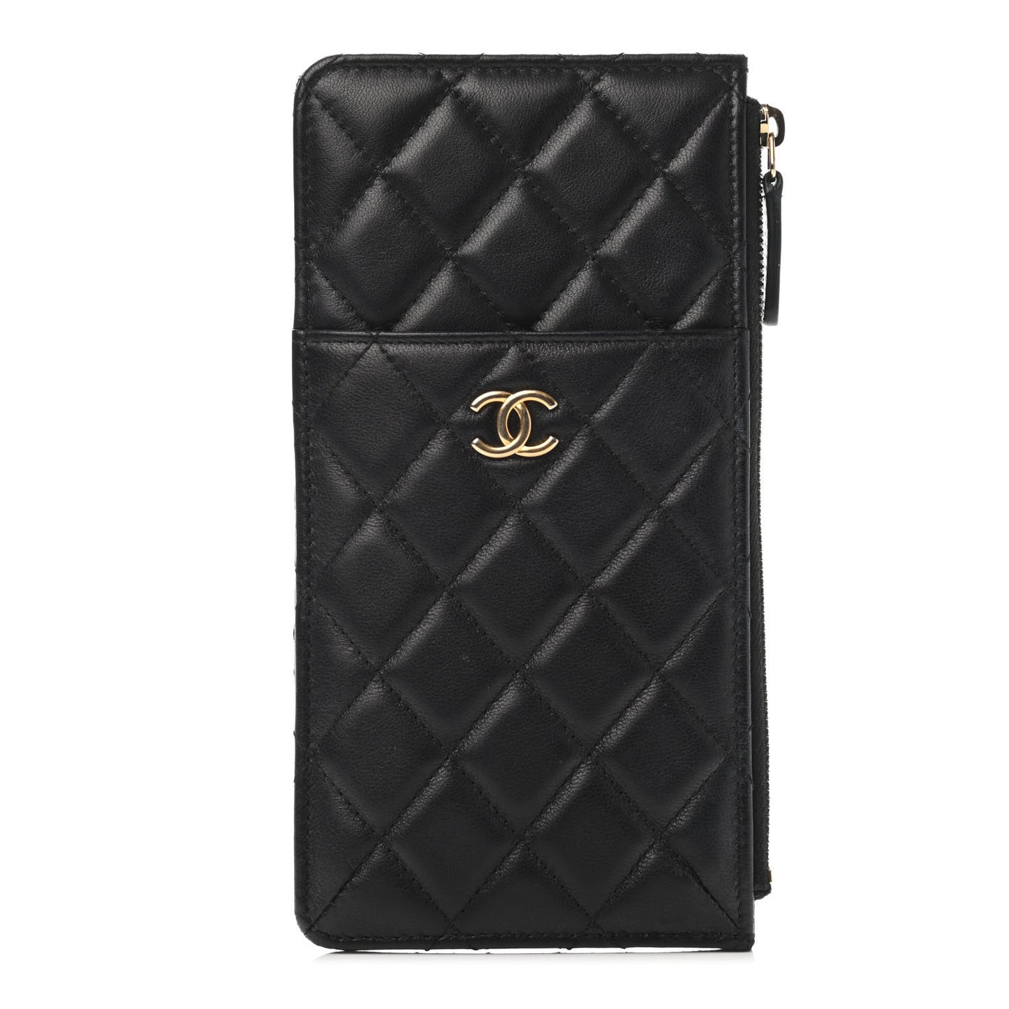 Lambskin Quilted Egyptian Amulet Classic Flat Wallet Pouch Black