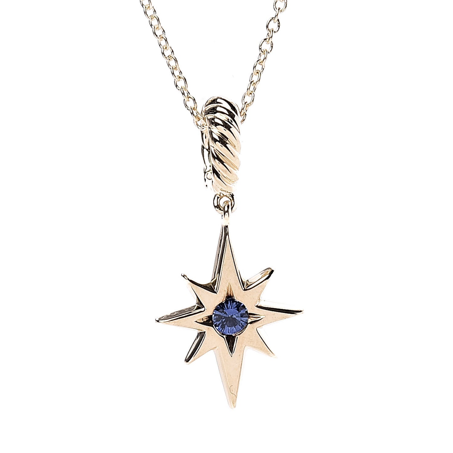 18K Yellow Gold Sapphire North Star Birthstone Charm Pendant Necklace