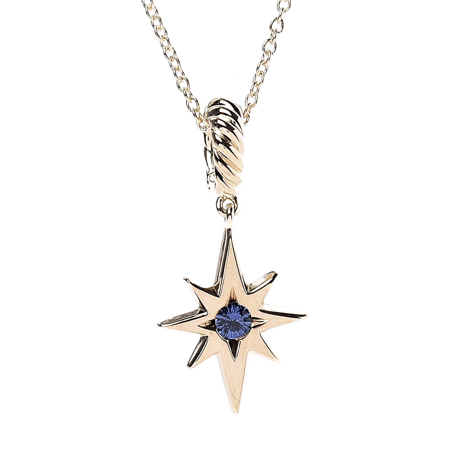 David Yurman 18K Yellow Gold Sapphire North Star Birthstone Charm Pendant Necklace 4 of 7