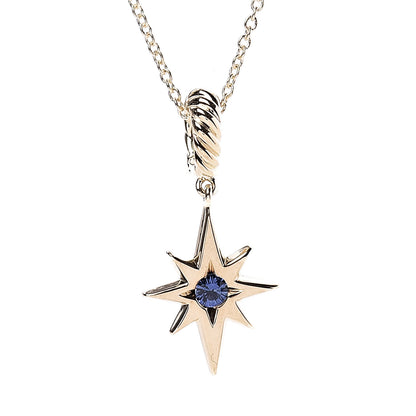 David Yurman 18K Yellow Gold Sapphire North Star Birthstone Charm Pendant Necklace 4 of 7