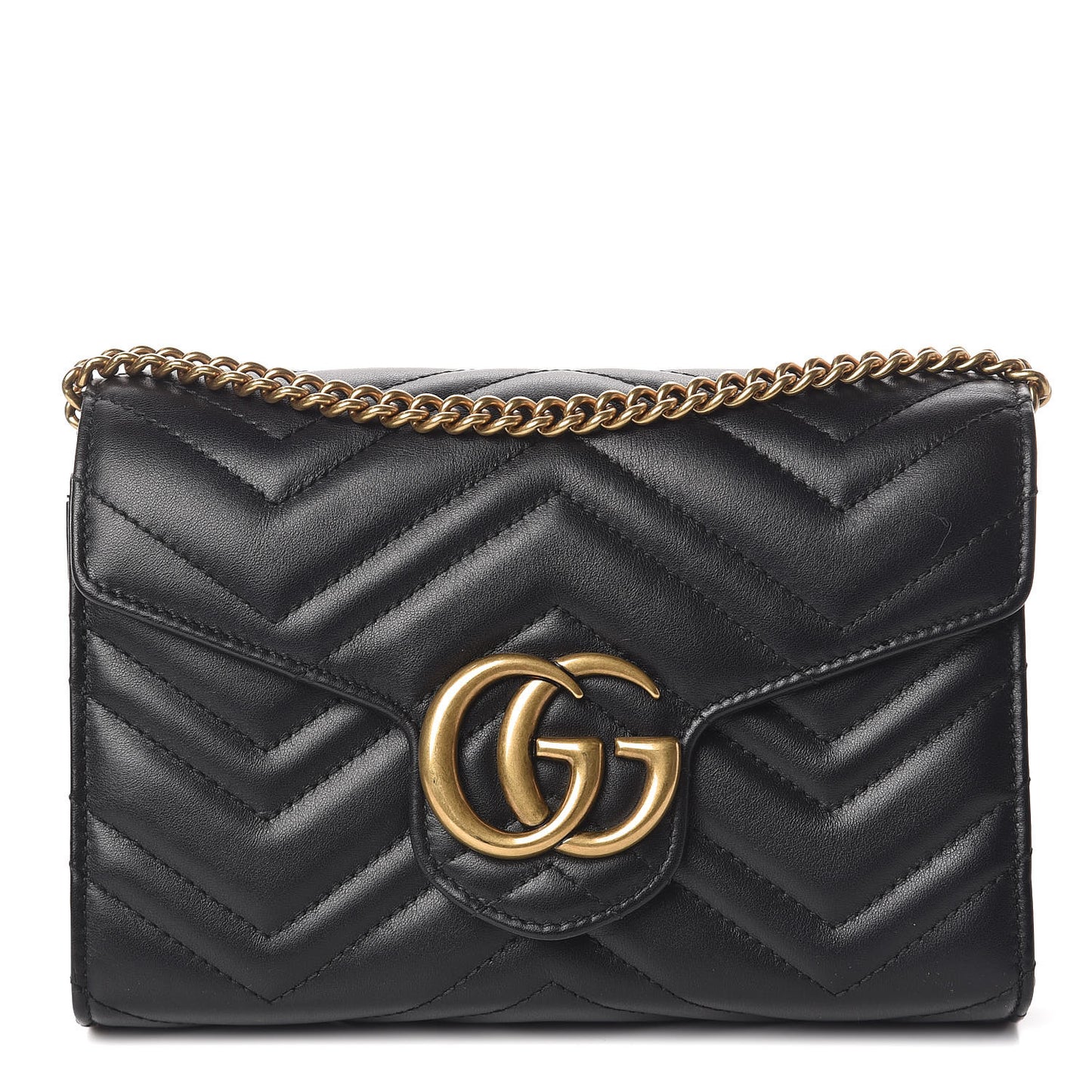 Calfskin Matelasse GG Marmont Chain Wallet Black