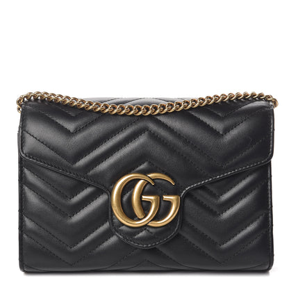 Gucci Calfskin Matelasse GG Marmont Chain Wallet Black 1 of 11