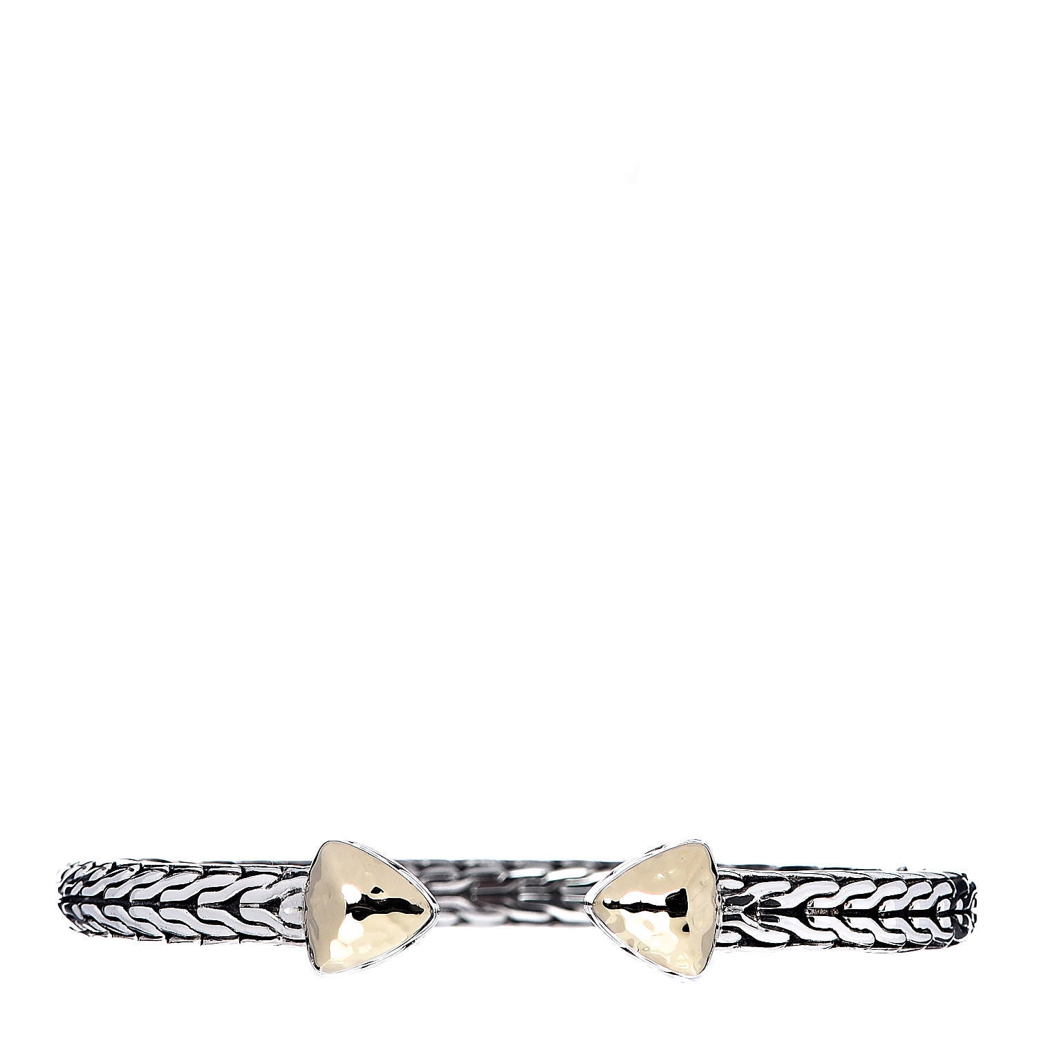 John Hardy Sterling Silver 18K Yellow Gold Classic Chain Hammered Flex Cuff Bracelet 1 of 4