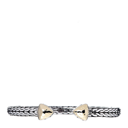 John Hardy Sterling Silver 18K Yellow Gold Classic Chain Hammered Flex Cuff Bracelet 1 of 4