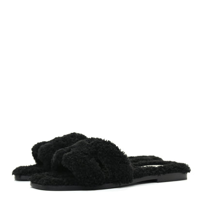 Hermes Woolskin Oran Sandals 37 Black 3 of 9