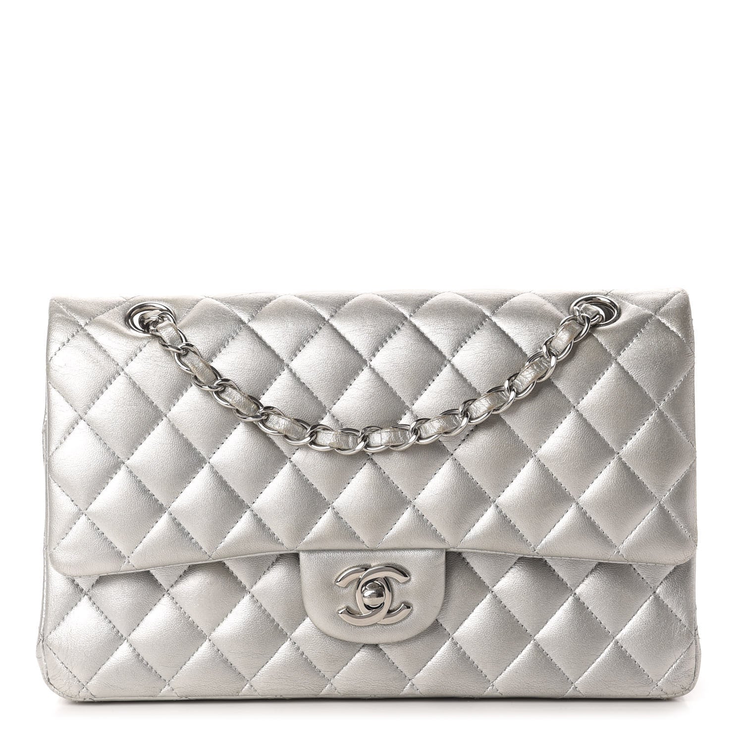 Chanel Metallic Lambskin Quilted Medium Double Flap Dark Grey 1 of 14