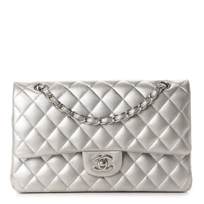 Chanel Metallic Lambskin Quilted Medium Double Flap Dark Grey 1 of 14