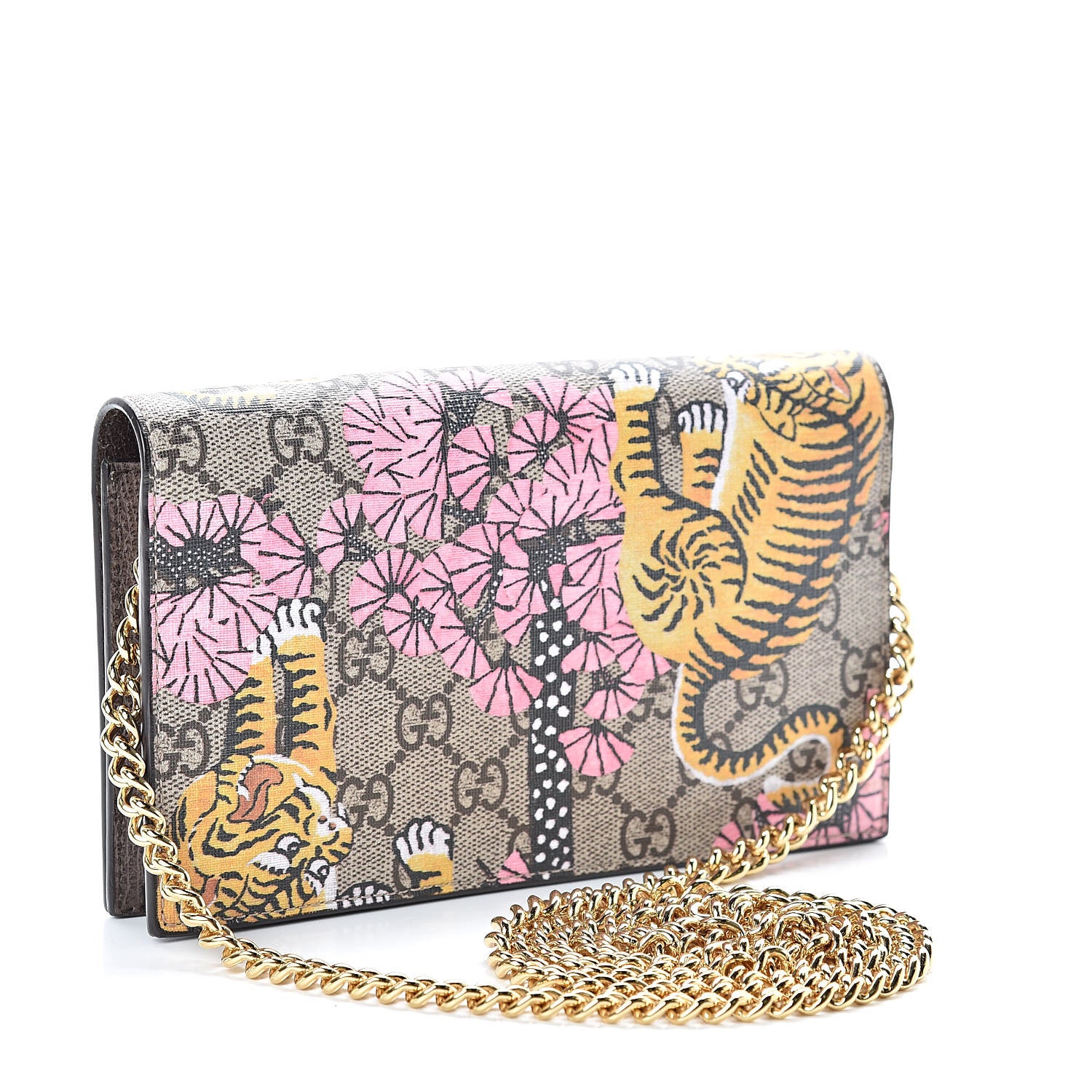 Gucci GG Supreme Monogram Bengal Chain Wallet Beige Pink 3 of 10