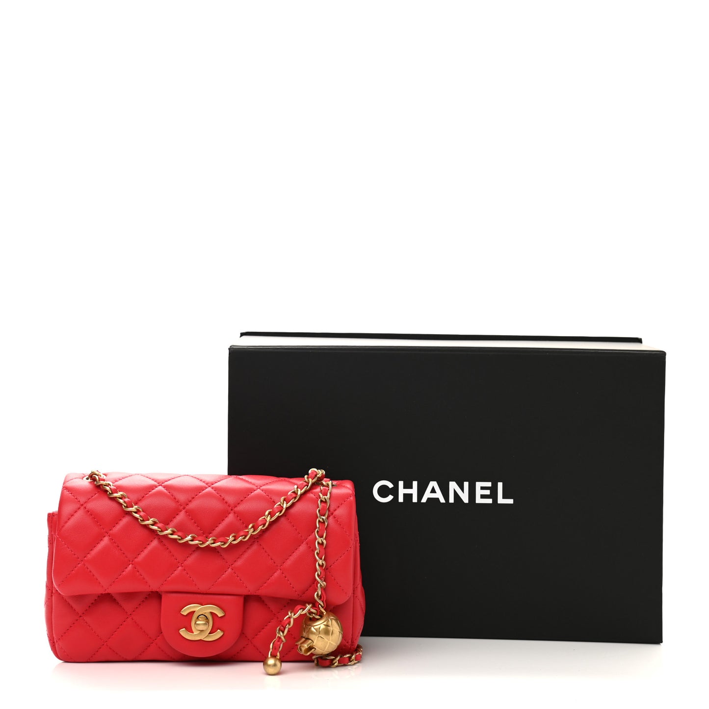 Lambskin Quilted Mini Rectangular Pearl Crush Flap Red