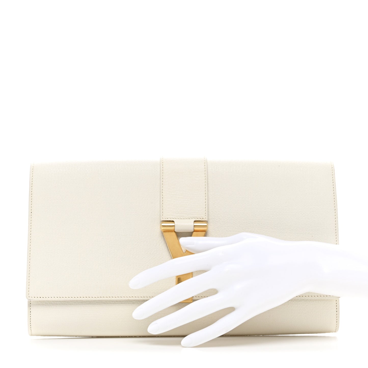 Textured Calfskin Classic Y Ligne Clutch White