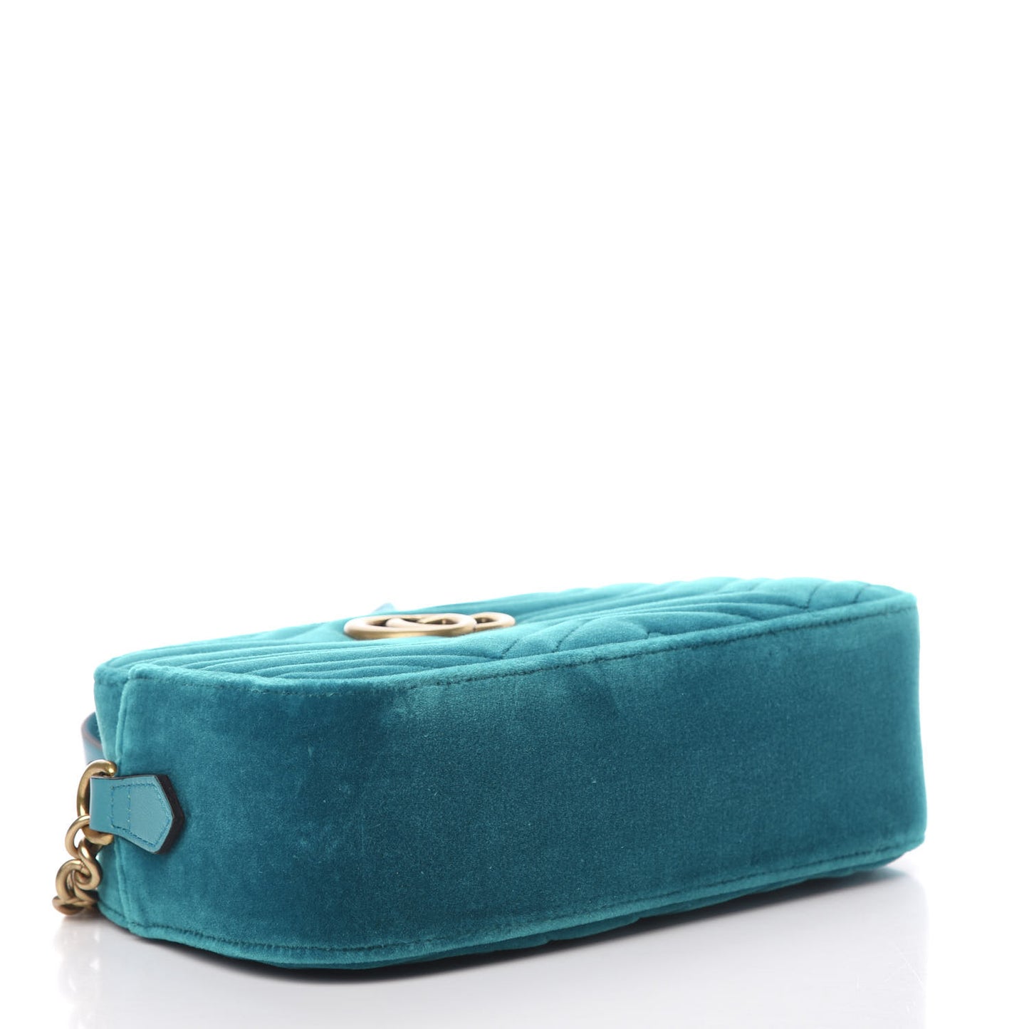 Velvet Matelasse Small GG Marmont Chain Shoulder Bag Pavone Cyan