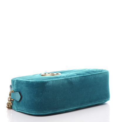 Gucci Velvet Matelasse Small GG Marmont Chain Shoulder Bag Pavone Cyan 3 of 10