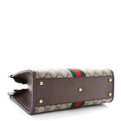 Gucci GG Supreme Monogram Textured Dollar Calfskin Web Small Ophidia Slip Handle Tote Beige Ebony New Acero 4 of 11