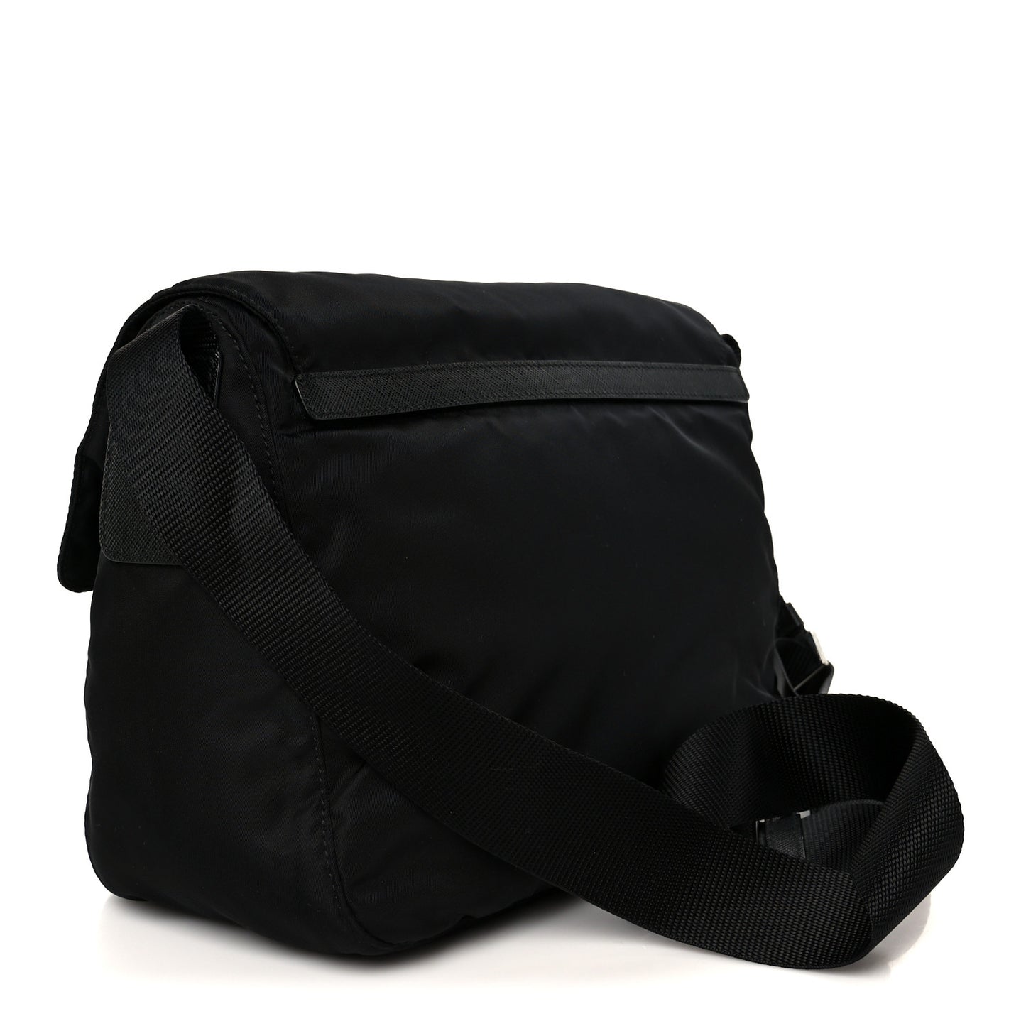 Re-Nylon Vela Saffiano Pocket Double Buckle Messenger Shoulder Bag Black