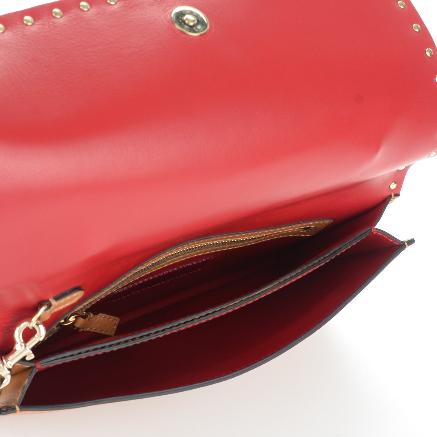 Nappa Rockstud Wristlet Clutch Camel