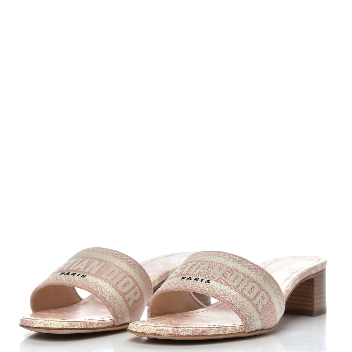 Christian Dior Cotton Toile De Jouy Embroidered Dway 50mm Slide Sandals 39 Light Pink 3 of 10