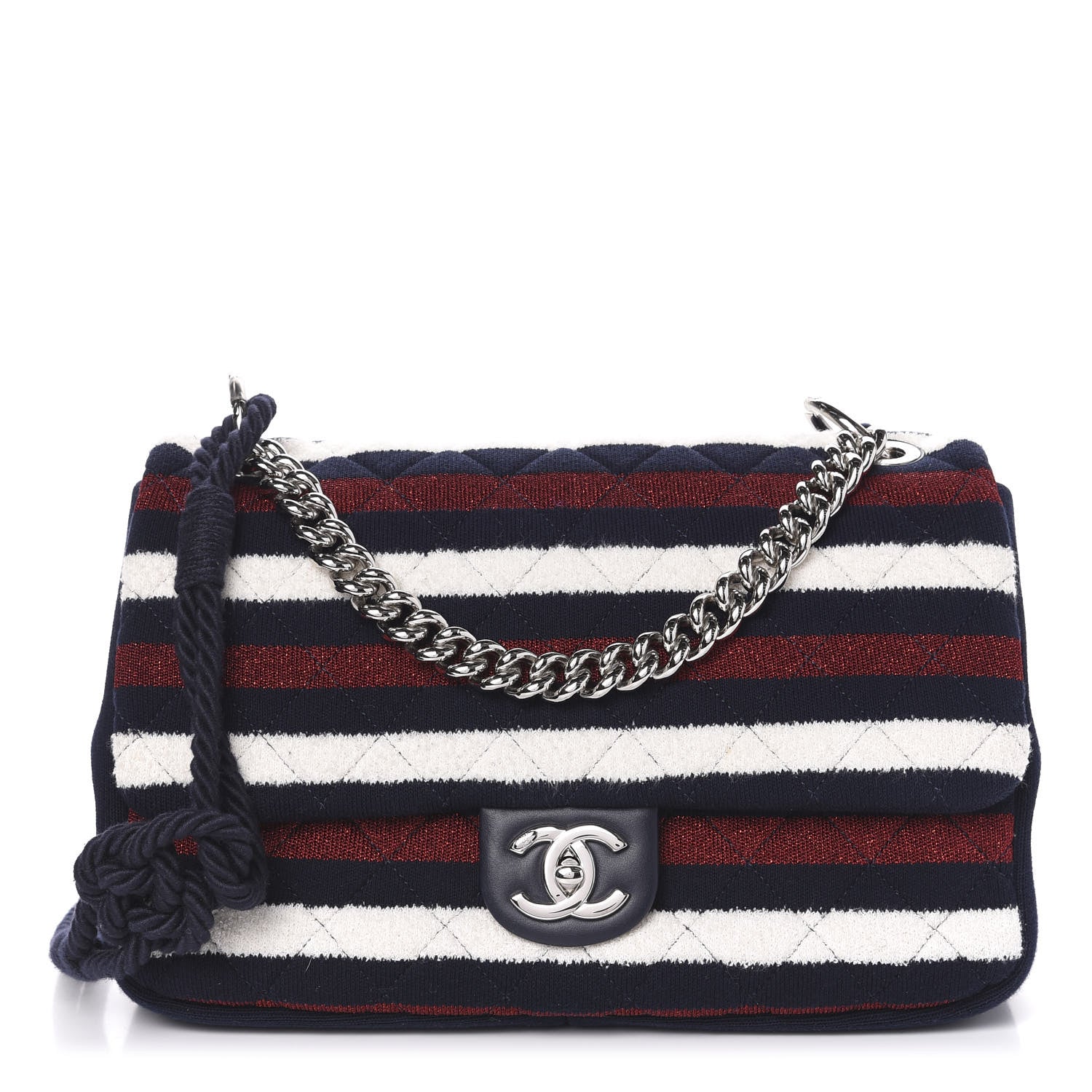 Chanel Jersey Felt Quilted Flap Red White Blue 1 of 10