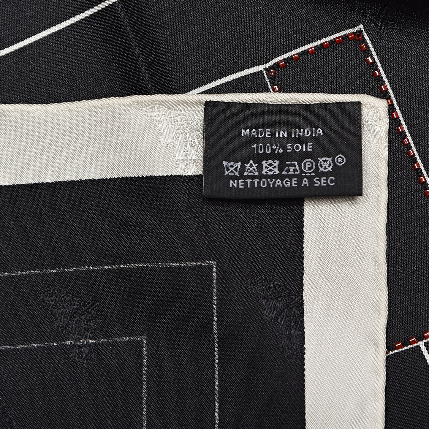Silk Embroidered Alphabet Finesse Exceptional Scarf 70 Black White