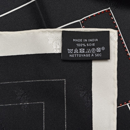 Hermes Silk Embroidered Alphabet Finesse Exceptional Scarf 70 Black White 3 of 4