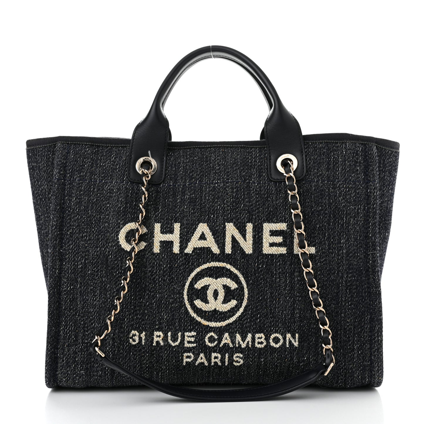 Denim Small Deauville Tote Dark Blue White