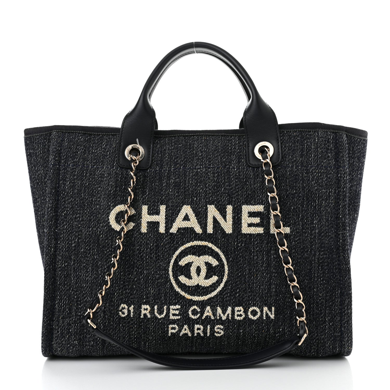 Chanel Denim Small Deauville Tote Dark Blue White 3 of 12