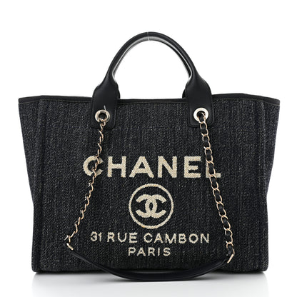 Chanel Denim Small Deauville Tote Dark Blue White 3 of 12