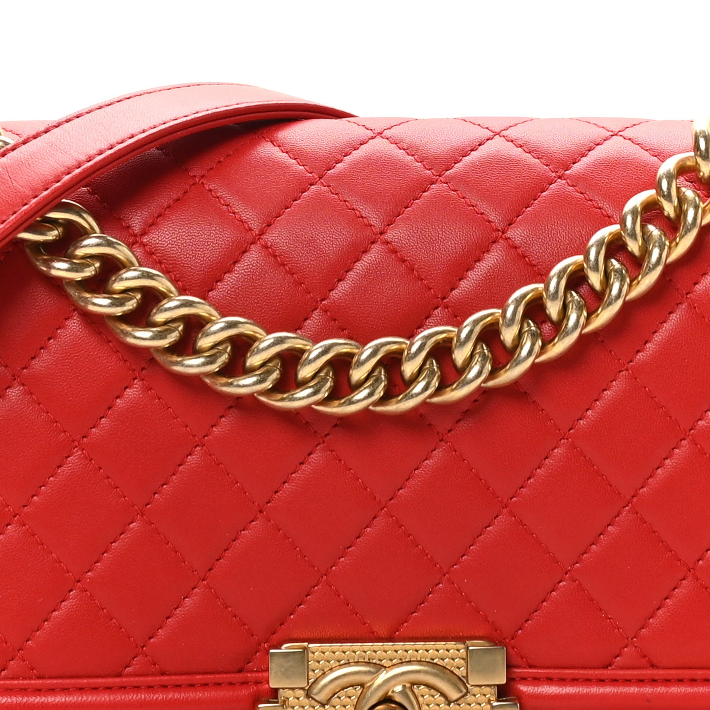 Lambskin Quilted Medium Boy Flap Red