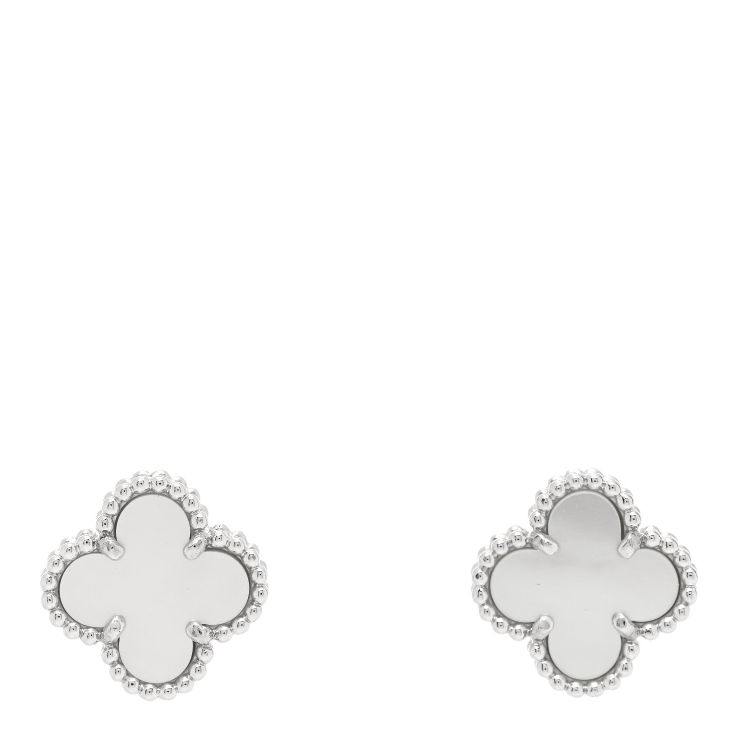 Van Cleef & Arpels 18K White Gold Mother of Pearl Sweet Alhambra Earrings 1 of 5