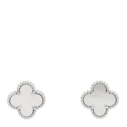 Van Cleef & Arpels 18K White Gold Mother of Pearl Sweet Alhambra Earrings 1 of 5